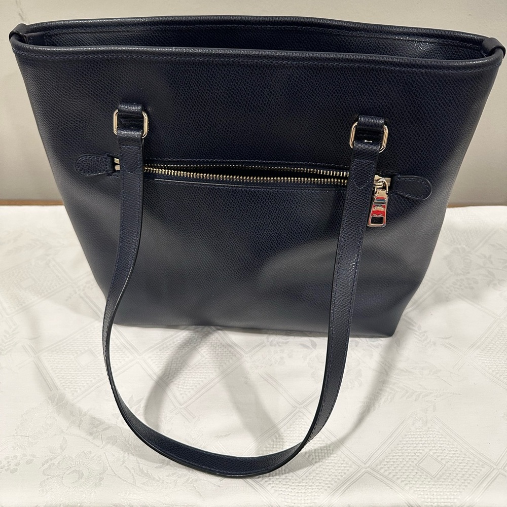 Coach midnight blue tote leather purse